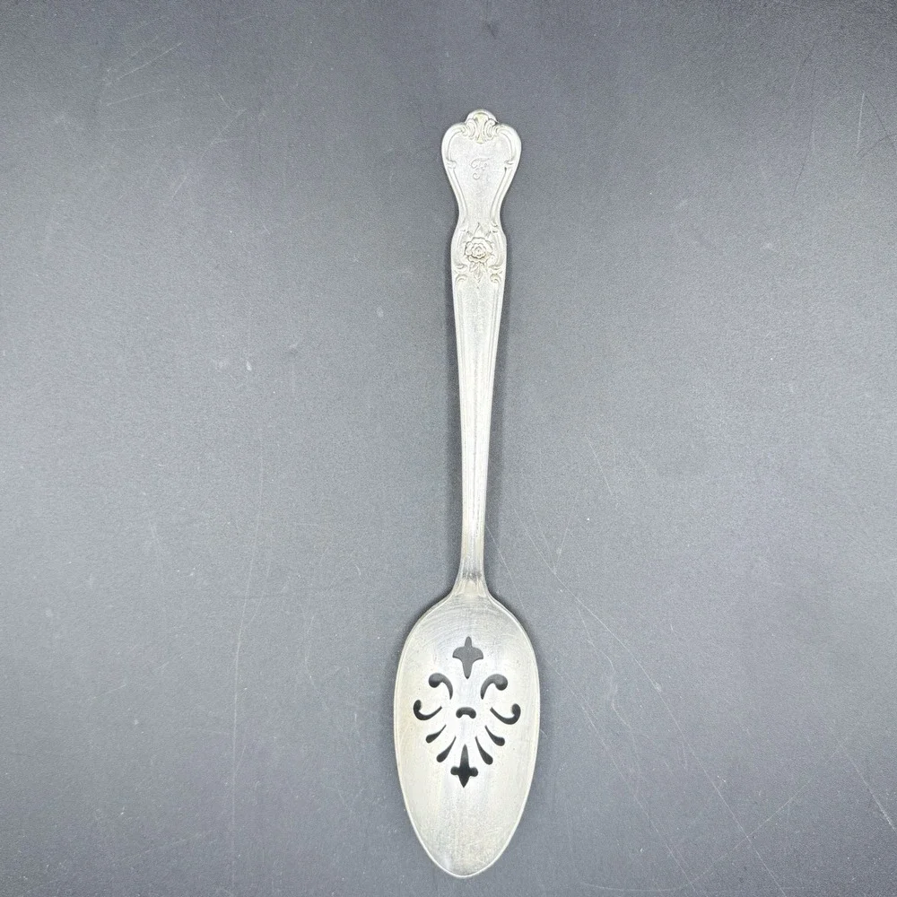 Old Company Plate Signature Silverplate Slotted Serving Spoon 8.5